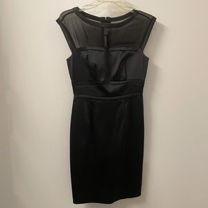 Mesh Neck Black Satin Evening Dress